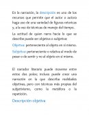 En la narración, la descripción es uno de los recursos que permite que el autor o autora haga uso de una variedad de figuras retoricas y, a la vez de técnicas de manejo del tiempo.