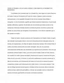 CRISIS ECONOMICA EN ESTADOS UNIDOS Y CRECIMIENTO ECONÓMICO EN HONDURAS. Página 1