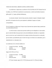 TOMAS DE MUESTRAS, OBSERVACIONES, INSPECCIONES. Página 1