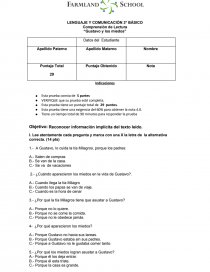 Comprensión de Lectura “Gustavo y los miedos”. Página 1