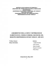 LINEAMIENTOS PARA LA VENTA Y DISTRIBUCION DE ALIMENTOS EN EL CONSEJO COMUNAL SAN RAFAEL DEL MUNICIPIO INDEPENDENCIA ESTADO YARACUY. AÑO 2016. Página 2