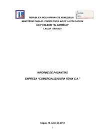 INFORME DE PASANTÍAS EMPRESA “COMERCIALIZADORA FENIX C.A.”. Página 1