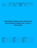 PROCEDIMIENTO NORMALIZADO DE OPERACIÓN DE DEVOLUCIONES DE INSUMOS PARA LA SALUD A PROVEEDORES