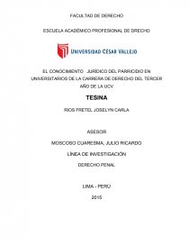 EL CONOCIMIENTO JURÍDICO DEL PARRICIDIO EN UNIVERSITARIOS DE LA CARRERA DE DERECHO DEL TERCER AÑO DE LA UCV. Página 1