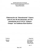 Elaboración de “Desodorante” Casero para el uso de las personas, por los estudiantes de la U.E.N “Joaquín Crespo” de Calabozo-Edo-Guárico