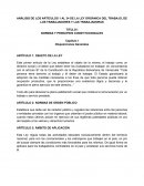 ANÁLISIS DE LOS ARTÍCULOS 1 AL 34 DE LA LEY ORGÁNICA DEL TRABAJO, DE LOS TRABAJADORES Y LAS TRABAJADORAS