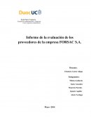 Informe de la evaluación de los proveedores de la empresa FORSAC S.A.