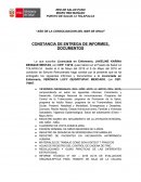 Constancia de entrega de informes y documentos - Puesto de salud I-2 Tolapalca