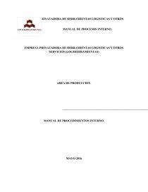 Manual de procesos. EMPRESA PRESATADORA DE HERRAMIENTAS LOGISTICAS Y OTROS SERVICIOS. Página 1