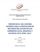 IMPORTANCIA DEL CONTROL INTERNO PARA LA PROTECCIÓN DE RECURSOS DEL ESTADO EN LOS GOBIERNOS LOCAL, REGIONAL Y NACIONAL EN EL PERU, 2016