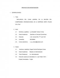 “INFLUENCIA DEL CLIMA LABORAL EN LA MEJORA DEL COMPROMISO ORGANIZACIONAL EN LA EMPRESA GRIFO PAIJAN S.R.LTDA.”.. Página 1