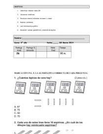 EVALUACION DIAGNOSTICO DE MATEMATICA. Página 1