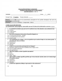 Evaluación Pueblos Originarios 2° Básico.. Página 1