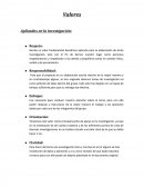 Valores Aplicados en la investigación.