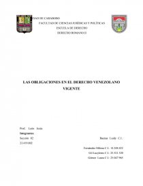 DERECHO ROMANO II LAS OBLIGACIONES EN EL DERECHO VENEZOLANO VIGENTE. Página 1