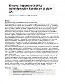 Ensayo: Importancia de La Administración Escolar en el siglo XXI.