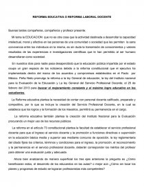 REFORMA EDUCATIVA O REFORMA LABORAL DOCENTE. Página 1