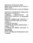 Propuesta pedagógica Política y Legislación sobre Discapacidad