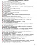 Cuestionario de Expresión Oral y Escrita I