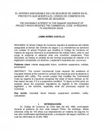 EL INTERES ASEGURABLE EN LOS SEGUROS DE DAÑOS EN EL PROYECTO QUE MODIFICA EL CÓDIGO DE COMERCIO EN MATERIA DE SEGUROS.. Página 1