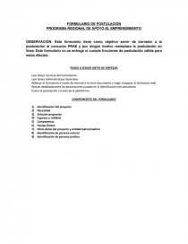 FORMULARIO DE POSTULACIÓN PROGRAMA REGIONAL DE APOYO AL EMPRENDIMIENTO. Página 1