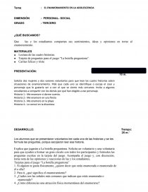Sesión de Tutoría EL ENAMORAMIENTO EN LA ADOLESCENCIA. Página 1