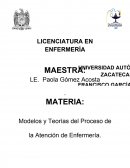 Modelos y Teorías del Proceso de la Atención de Enfermería.