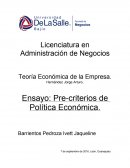 Ensayo: Pre-criterios de politica economica 2016.
