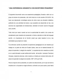“UNA EXPERIENCIA GRANDOTA CON ESCRITORES PEQUEÑOS”. Página 1