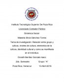 Grupo y cultura, niveles de cultura, elementos de la cultura, identidad cultural y como se manifiesta en el individuo.