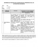 INFORME DEL PROCESO DE VALORACION DEL APRENDIZAJE DE LOS ESTUDIANTES RETENIDOS