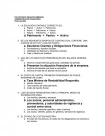 ADMINISTRACION FINANCIERA - EVALUACION. Página 1