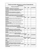 Criterios que deben aplicarse en un plan de mantenimiento.