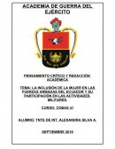 TEMA: LA INCLUSIÓN DE LA MUJER EN LAS FUERZAS ARMADAS DEL ECUADOR Y SU PARTICIPACIÓN EN LAS ACTIVIDADES.