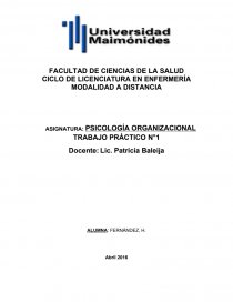 PSICOLOGÍA ORGANIZACIONAL TRABAJO PRÁCTICO N°1.. Página 1