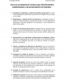 Lista de las principales tecnicas que especificamente corresponden a un departamento de personal