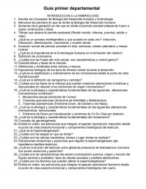 Guía primer departamental INTRODUCCION A LA EMBRIOLOGÍA. Página 1