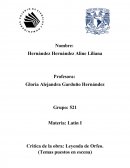 Critica de la obra: Leyenda de Orfeo. (Temas puestos en escena).