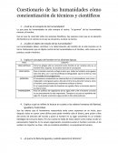 Cuestionario de las humanidades cómo concientización de técnicos y científicos