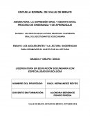 ASIGNATURA: LA EXPRESIÓN ORAL Y ESCRITA EN EL PROCESO DE ENSEÑANZA Y DE APRENDIZAJE