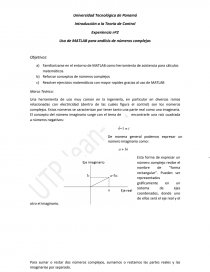 Uso de MATLAB para análisis de números complejos. Página 1