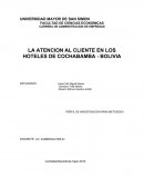 LA ATENCION AL CLIENTE EN LOS HOTELES DE COCHABAMBA - BOLIVIA.