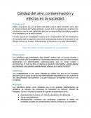 Calidad del aire; contaminación y efectos en la sociedad.