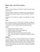 Misión, visión y valores de la empresa.