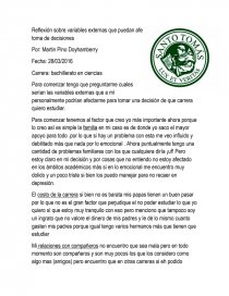 Reflexión sobre variables externas que puedan afectar en el proceso de toma de decisiones. Página 1