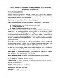 CAMBIOS FONÉTICOS ESPORADICOS: METAPLASMOS, VULGARISMOS O LINCECIAS FONOLÓGICAS. Página 1