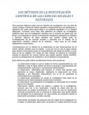 LOS MÉTODOS DE LA INVESTIGACIÓN CIENTÍFICA EN LAS CIENCIAS SOCIALES Y NATURALES.