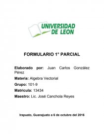 FORMULARIO 1° PARCIAL. Algebra Vectorial. Página 1