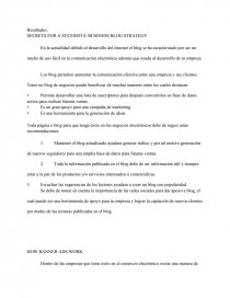 SECRETS FOR A SUCESSFUL BUSINESS BLOG STRATEGY. Página 1