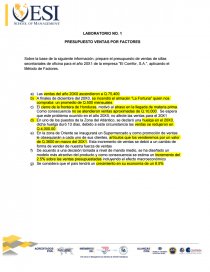 LABORATORIO NO. 1 PRESUPUESTO VENTAS POR FACTORES. Página 1